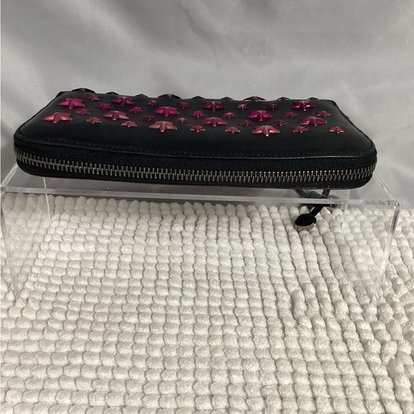 Jimmy Choo RARE Pink Star Studded Long Zippy Black Leather Wallet Clutch - Picture 6 of 15